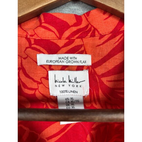 Nicole Miller Womens Shirt XL Red Sleeveless Hawaiian Floral Vest Top‎ - Picture 2 of 6